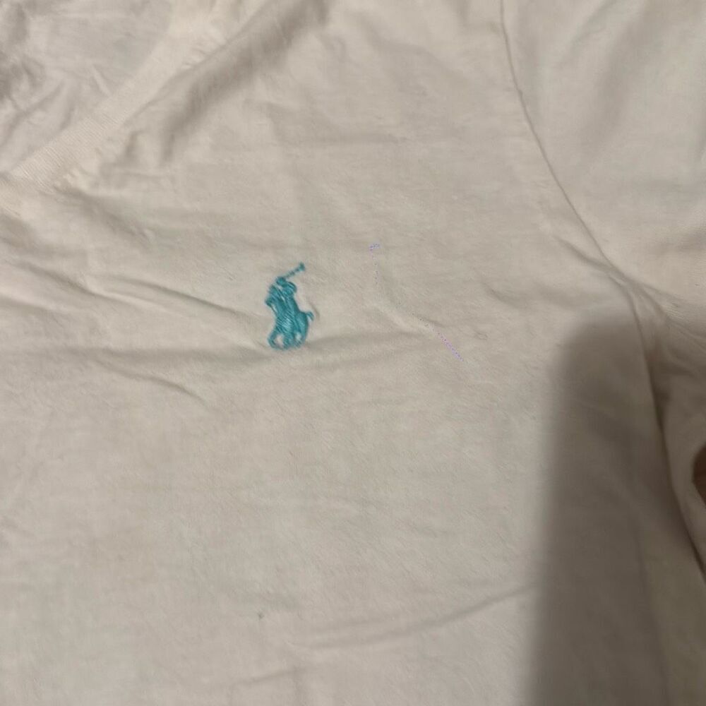 Vintage Ralph Lauren Sport White 100% Cotton T-Shirt Size‎ Medium with teal/blue - Picture 3 of 7